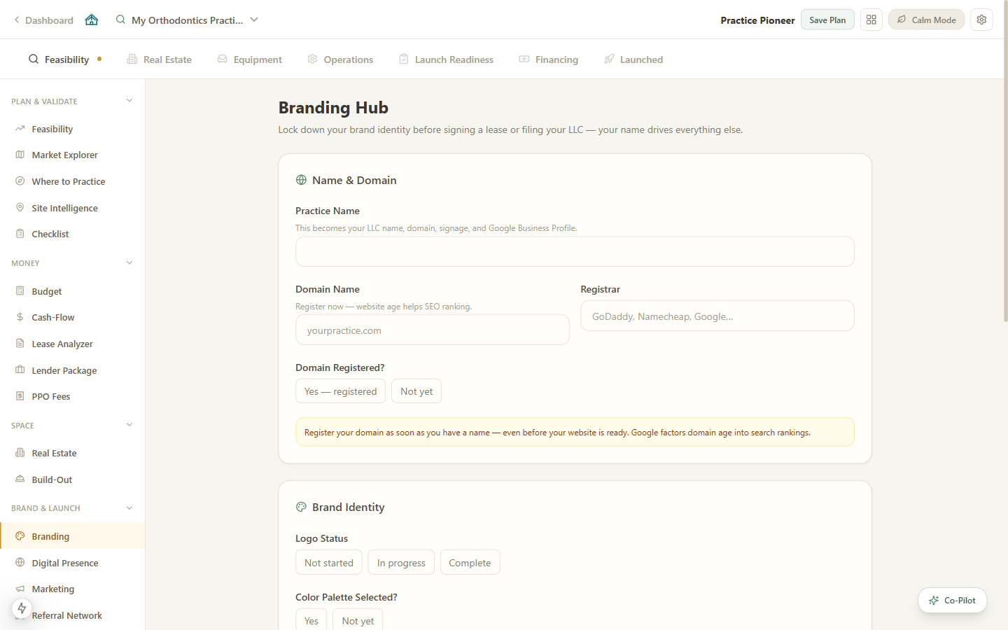 Branding planning workspace