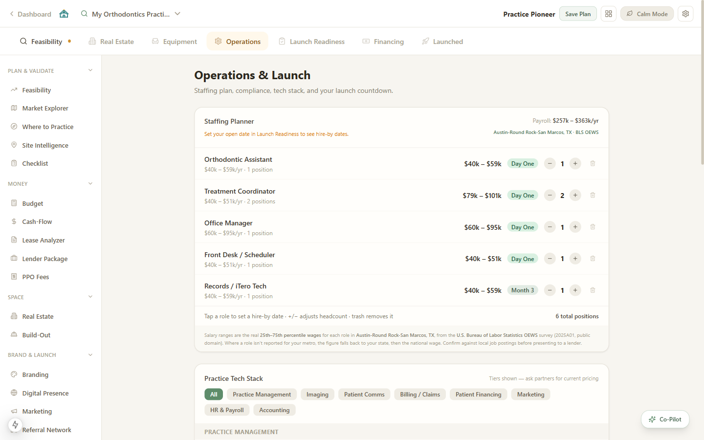 Practice operations planning workspace